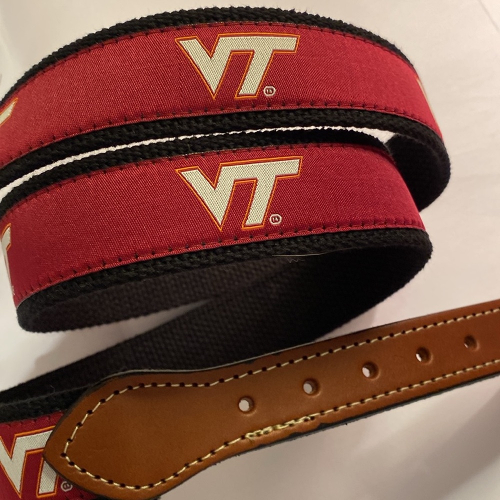 NWT Virginia Tech Hokies ribbon canvas belt with leather accents Sz 38 - Picture 2 of 9